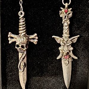 2 Gothic Silver Sword Earrings